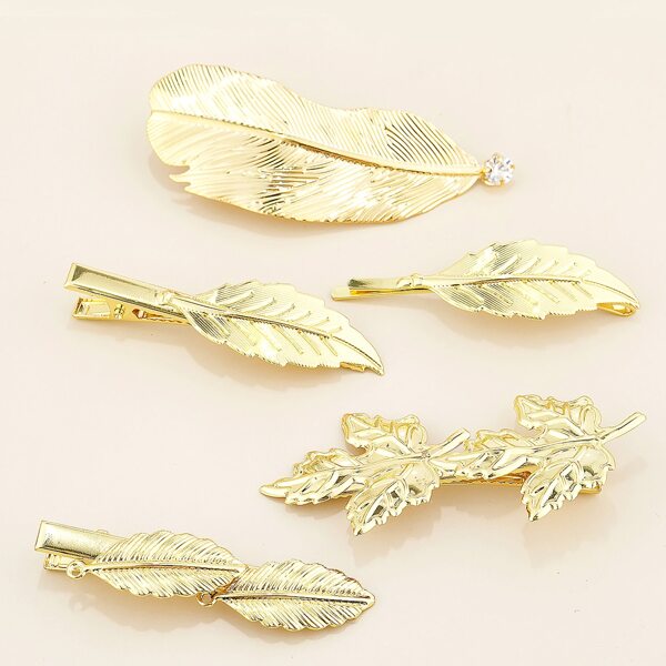 

5pcs Leaf Decor Hair Clip, Gold