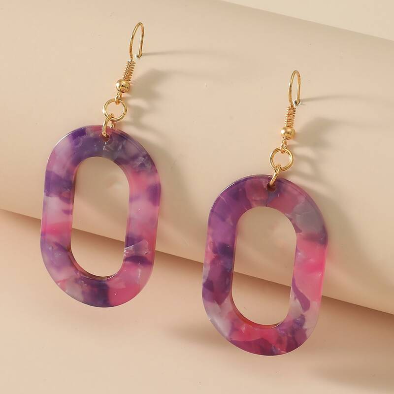 

Hollow Out Geometric Drop Earrings, Purple