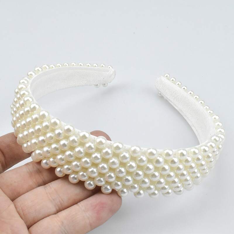 

Faux Pearl Decor Wide Hair Hoop, White