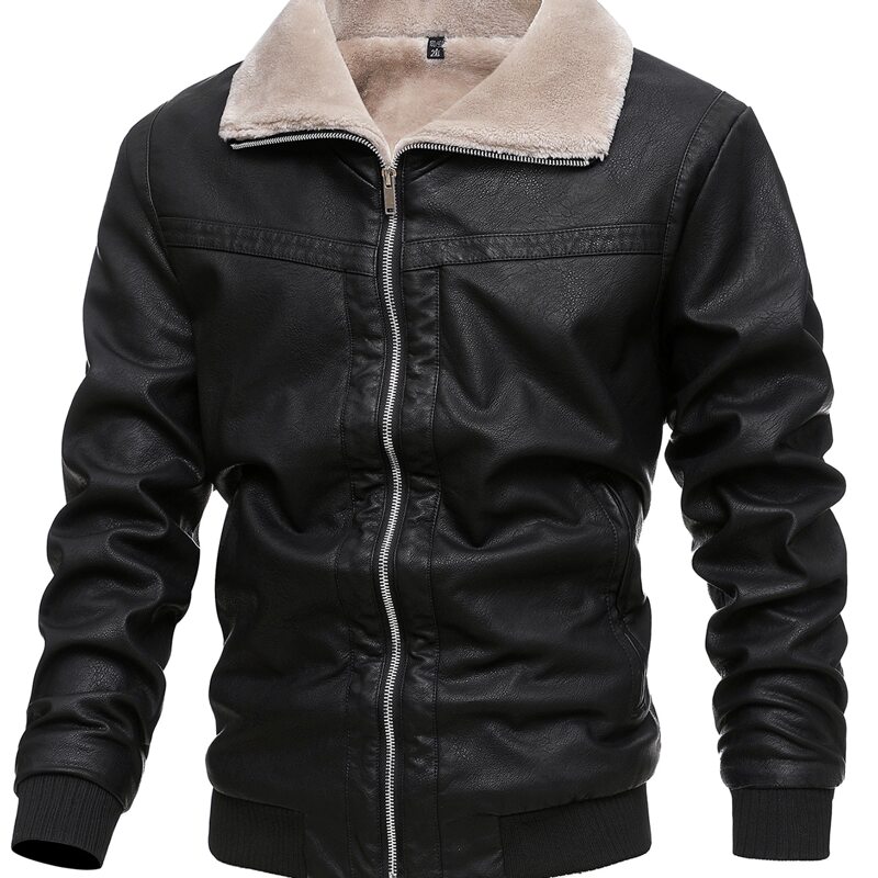 

Guys Fleece Lined PU Leather Jacket, Black