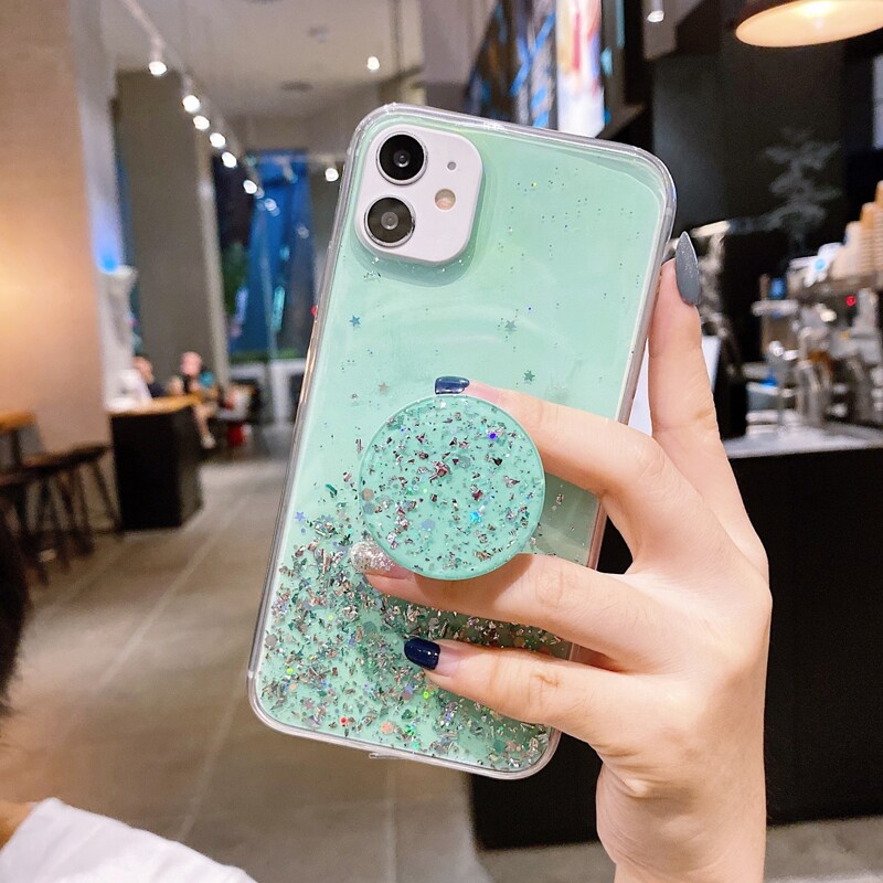 

Glitter iPhone Case With Holder, Mint green