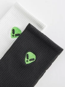 2 pares calcetines de hombres con bordado de extraterrestre - Ver 3