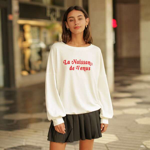 

Slogan Graphic Drop Shoulder Sweatshirt, White