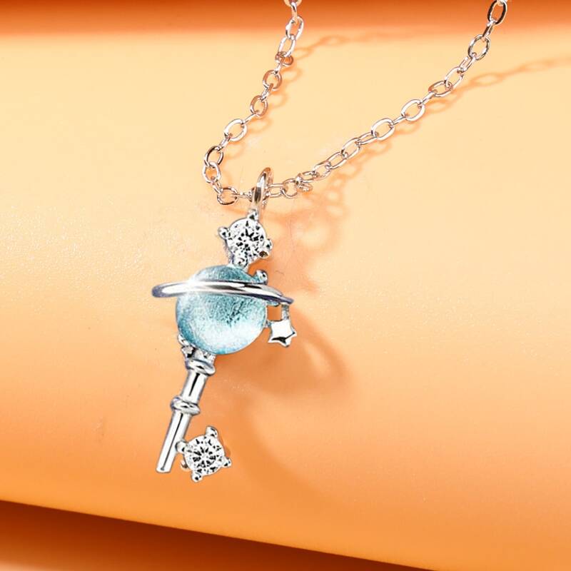 

Rhinestone Planet Pendant Necklace, Silver
