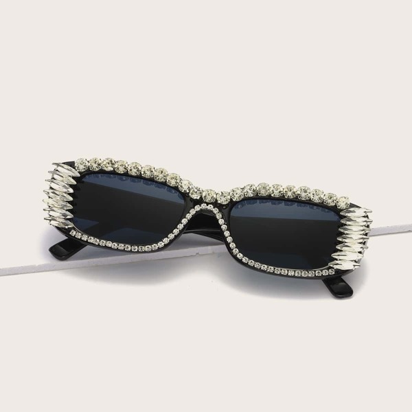 

Rhinestone Decor Acrylic Frame Sunglasses, Black