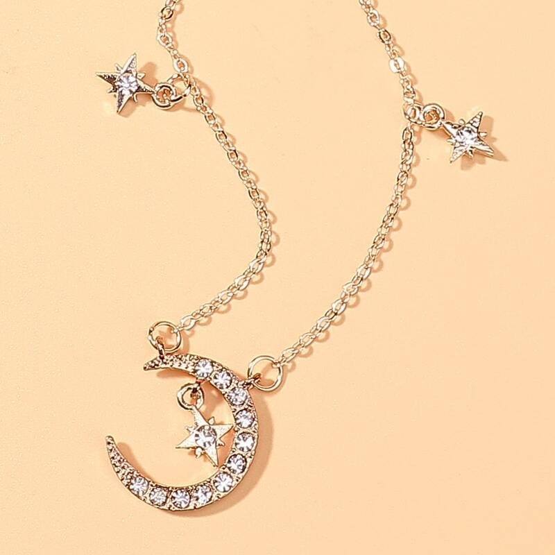 

Rhinestone Moon Pendant Necklace, Gold