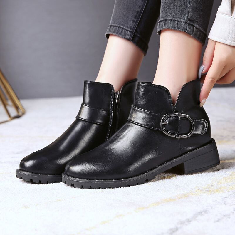 

Buckle Decor Zip Side Boots, Black