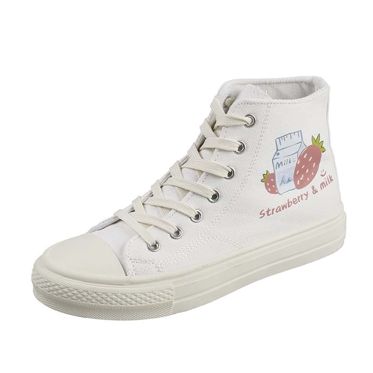 

Fruit Print High Top Canvas Sneakers, White