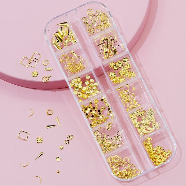 

1box Geometric Shaped Nail Art Decoration, Gold