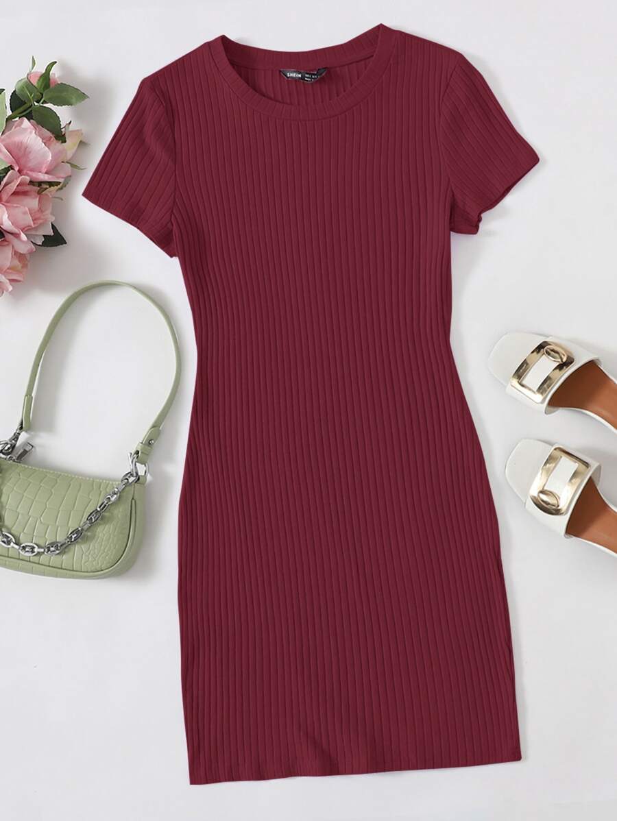 Muchica 羅紋針織素色洋裝 - 紫紅色 - 查看 1