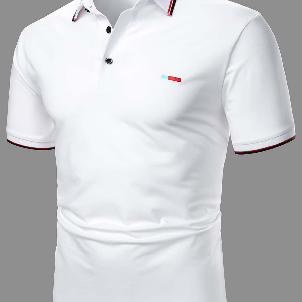 

Men Embroidery Contrast Trim Polo Shirt, White