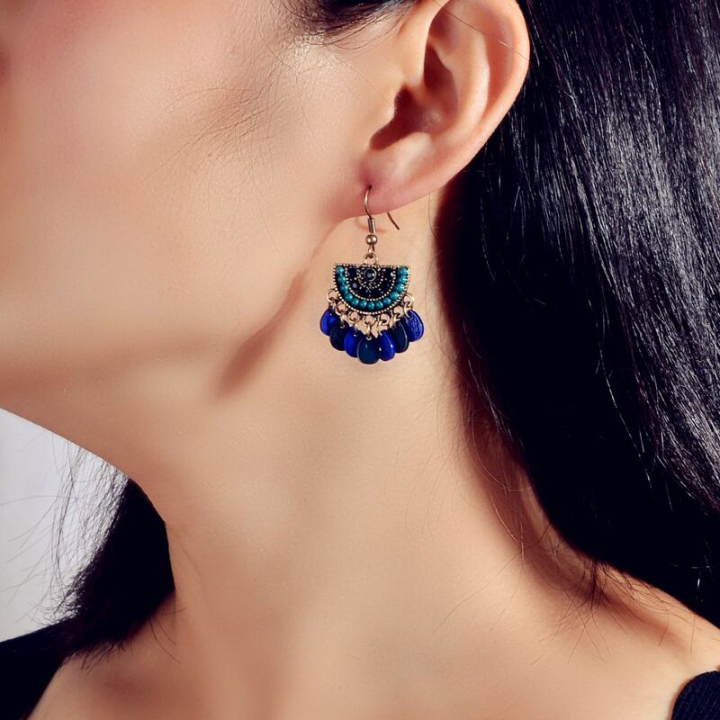 

Water Drop Tassel Drop Earrings, Blue