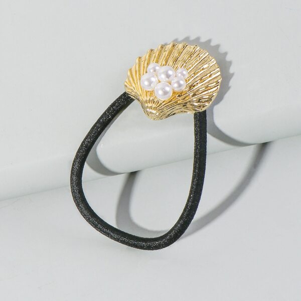 

Girls Pearl Decor Shell Hair Tie, Gold