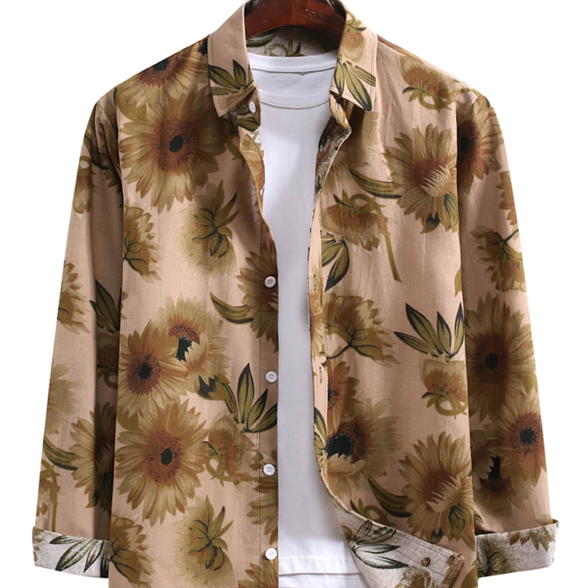 

Men Sunflower Print Button Up Shirt, Multicolor