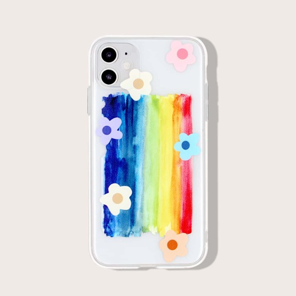 

Чехол для iPhone с радужными полосками и цветочным принтом, Многоцветный