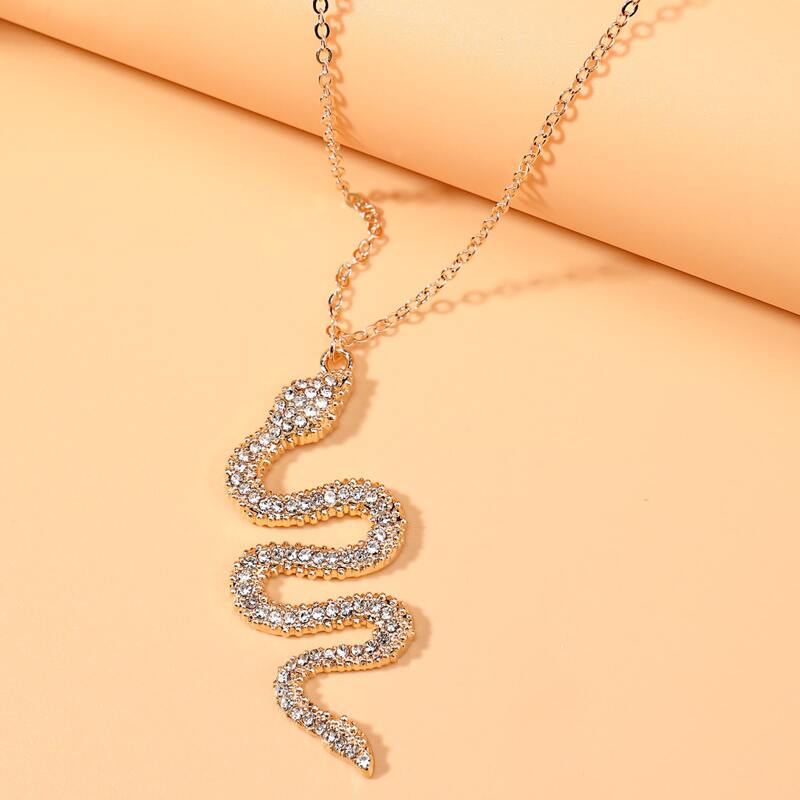 

Rhinestone Snake Pendant Necklace, Gold