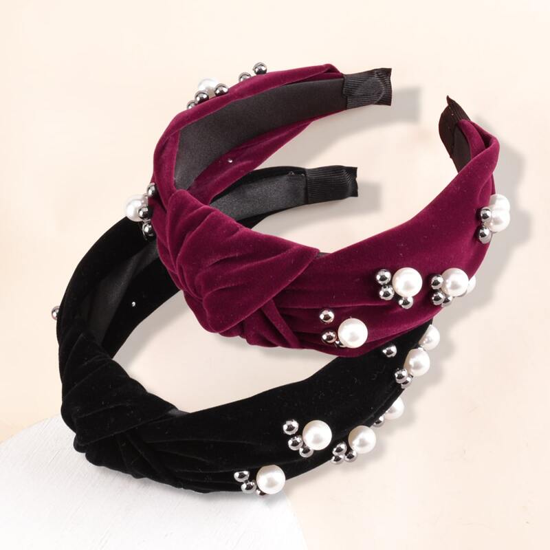 

2pcs Pearl Decor Knotted Hair Hoop, Multicolor