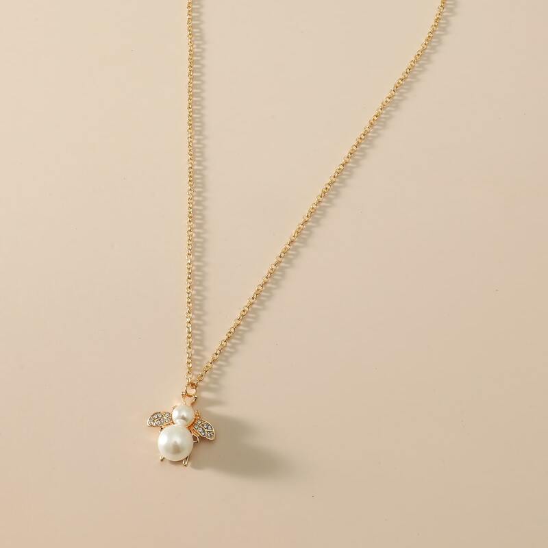 

Pearl & Rhinestone Decor Necklace, Gold