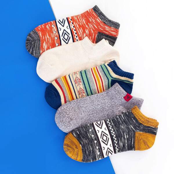 

5pairs Men Geometric Pattern Socks, Multicolor