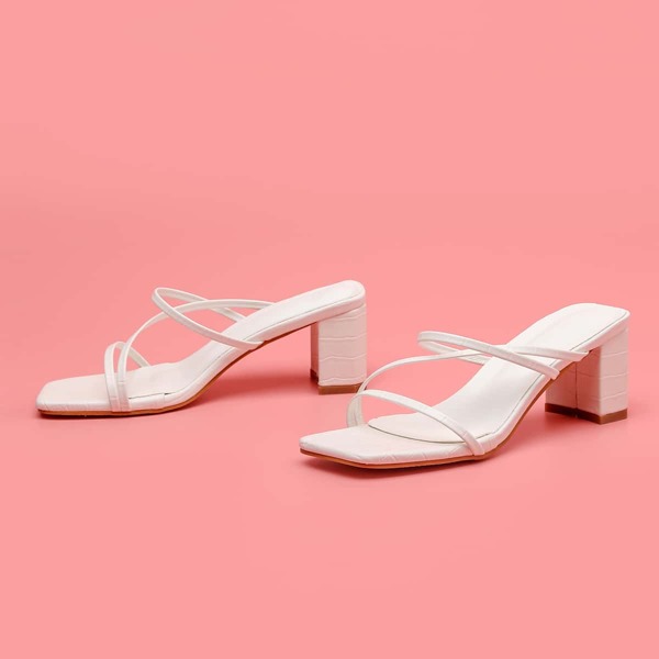 

Thin Strap Chunky Heeled Mules, White