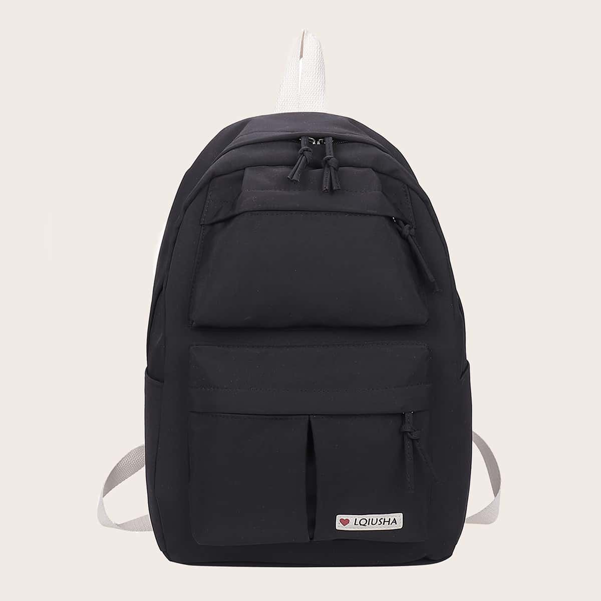 

Knot Decor Letter Patch Backpack, Black
