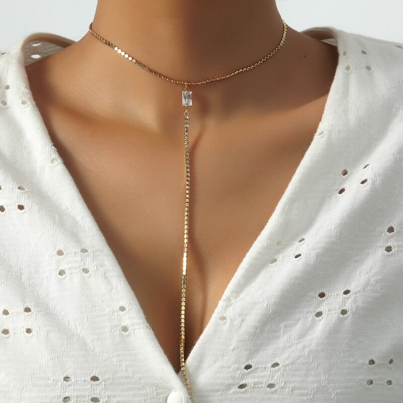

Gemstone Decor Y Lariat Necklace, Gold