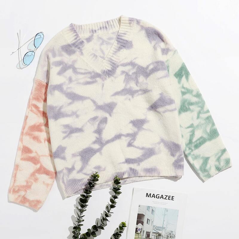 

Drop Shoulder Tie Dye Sweater, Multicolor