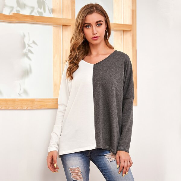 

Two Tone Drop Shoulder Tee, Multicolor