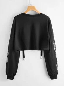 SHEIN Unity Chinese Dragon Print Crop Sweatshirt - Black - View 2