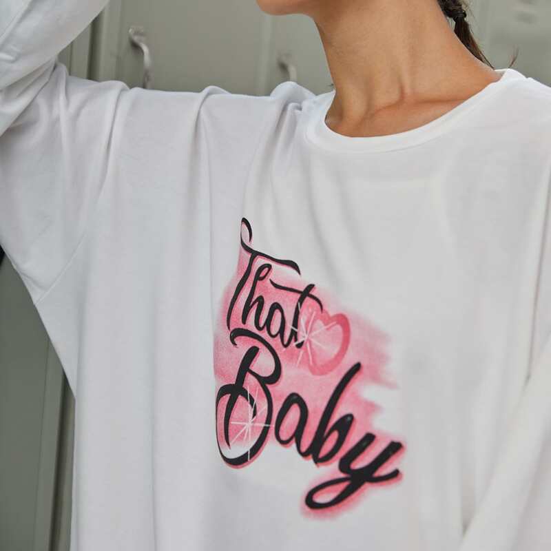 

Letter & Heart Print Longline Oversized Sweatshirt, White