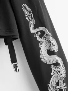 SHEIN Unity Chinese Dragon Print Crop Sweatshirt - Black - View 4
