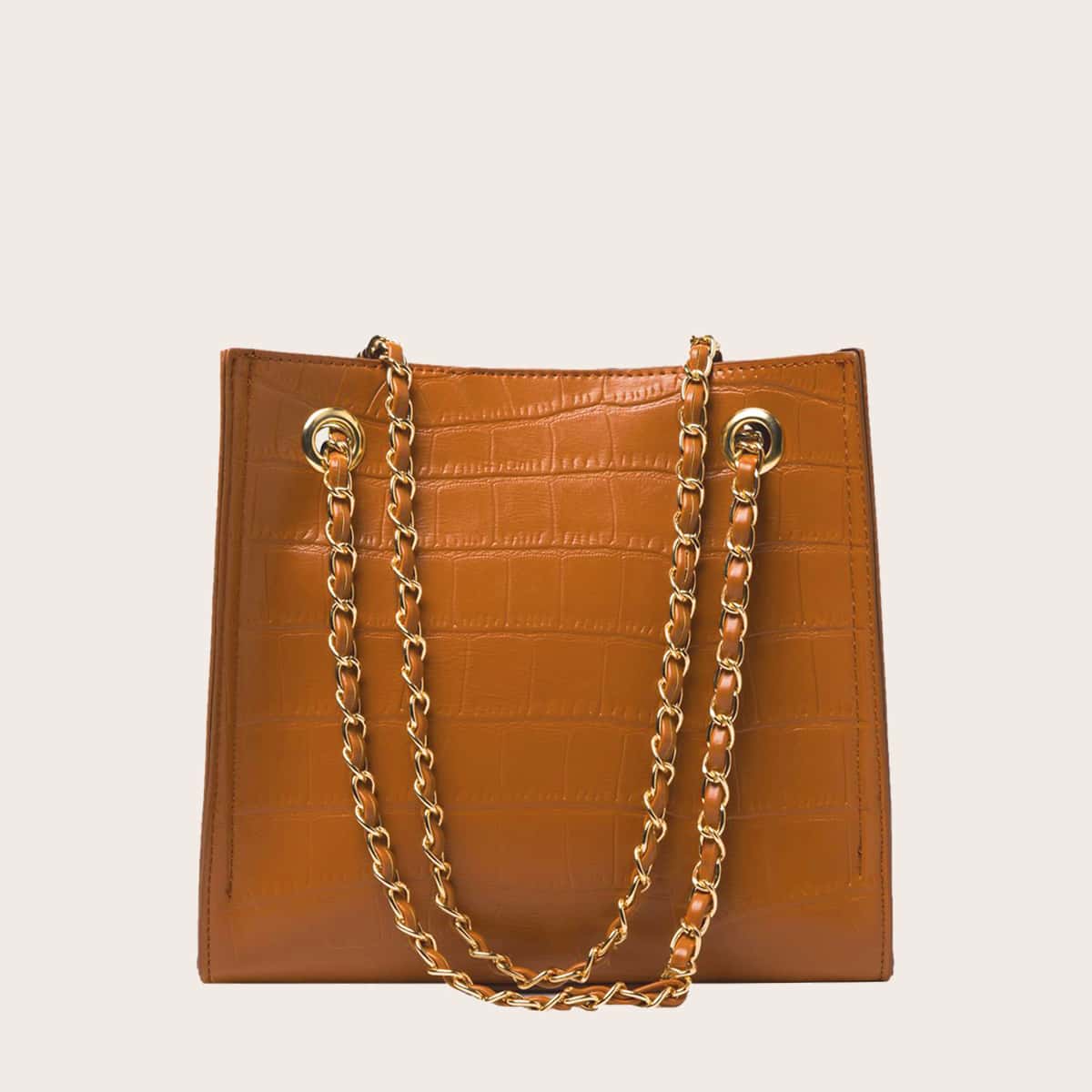 

Croc Embossed Tote Bag, Brown