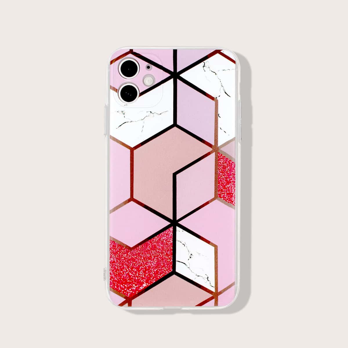 

Geometric & Marble Print iPhone Case, Multicolor