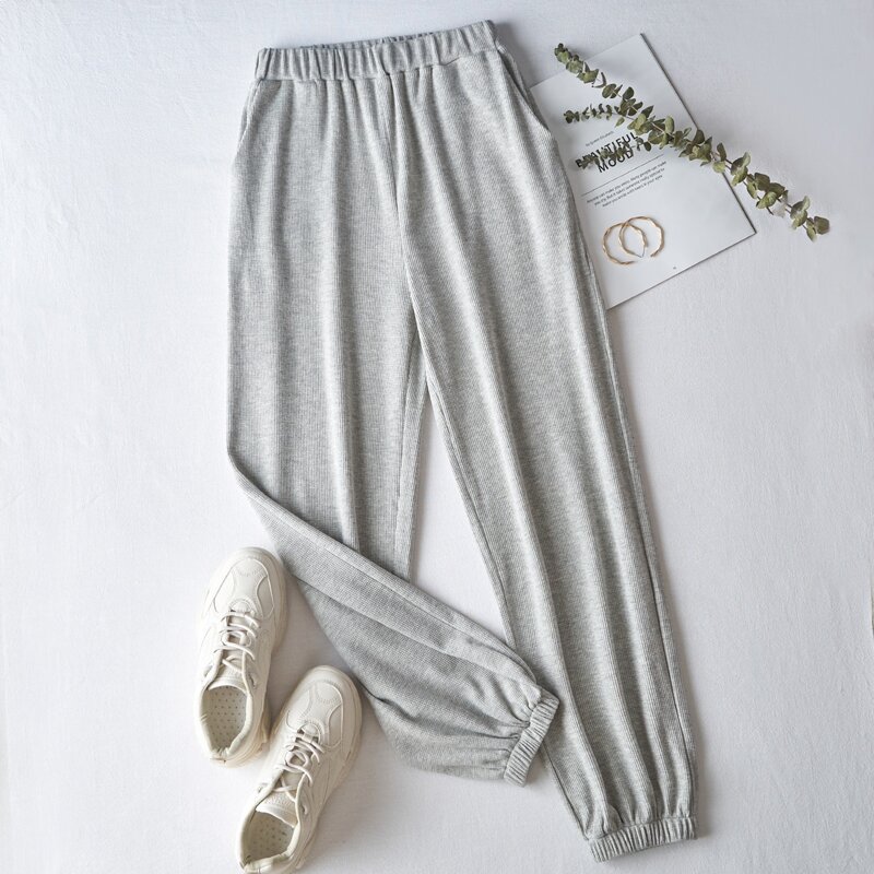 

Solid Elastic Waist Sweatpants, Light grey