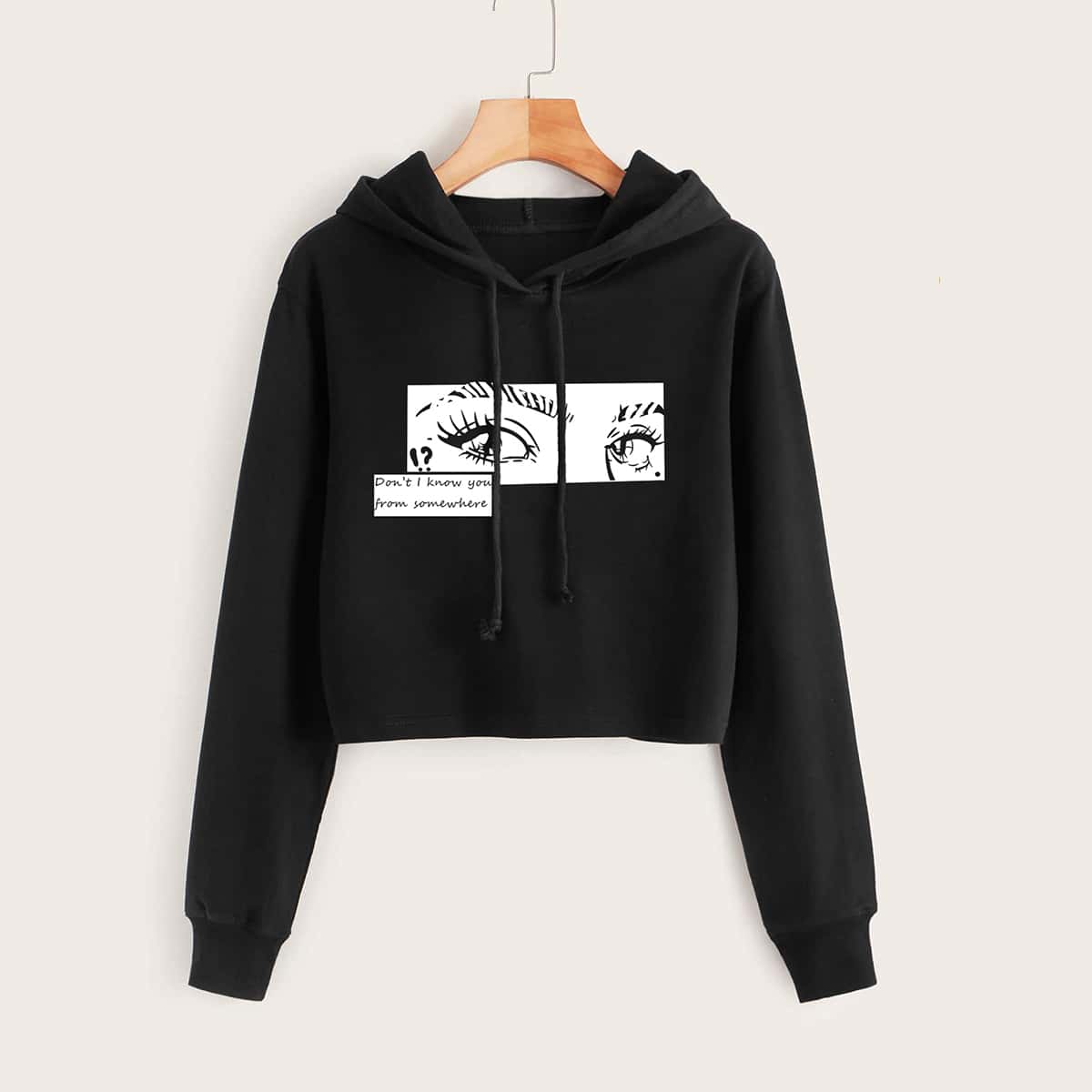 

Eye And Slogan Graphic Drawstring Hoodie, Black