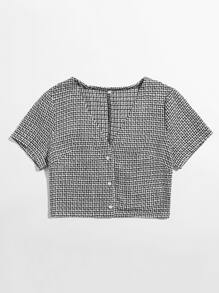 SHEIN Unity Button Front Tweed Top - Black and White - View 3
