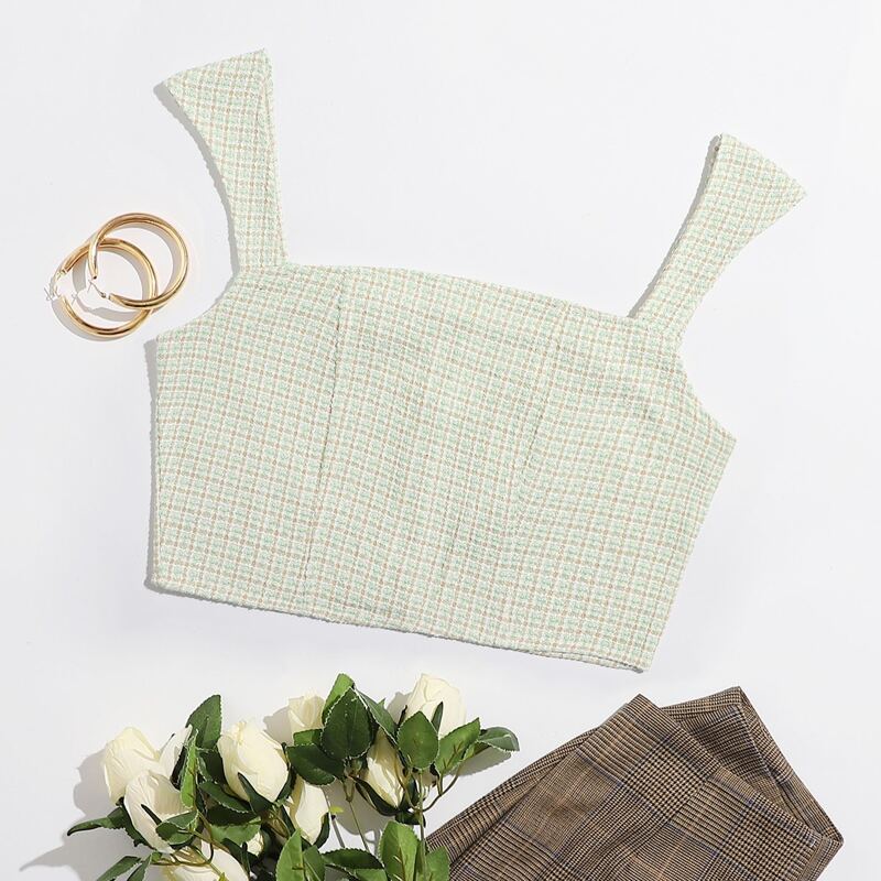 

Zip Back Tweed Crop Tank Top, Mint green