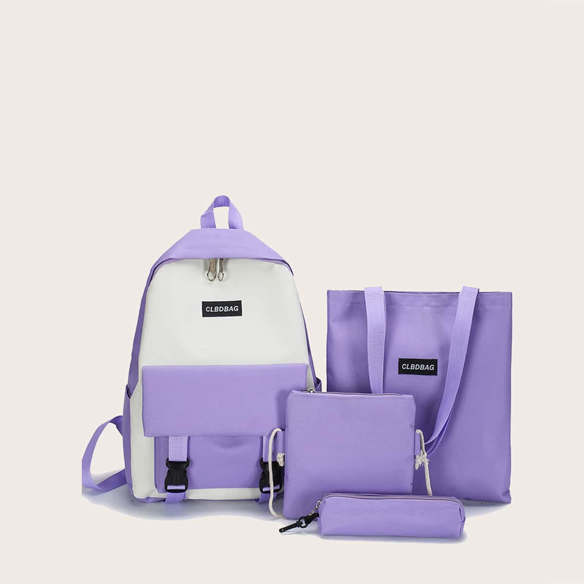 

4pcs Colorblock Backpack Set, Multicolor