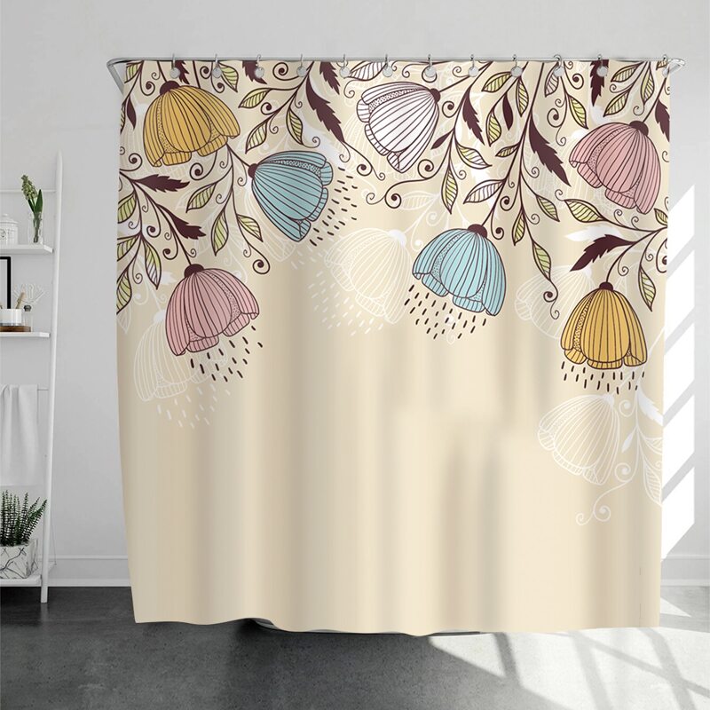 

Flower Print Shower Curtain With 12hooks, Multicolor