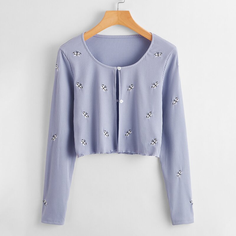 

Butterfly Embroidery Button Crop Top, Lilac purple