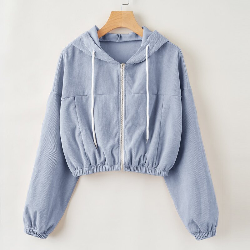 

Zip Up Hooded Corduroy Jacket, Dusty blue