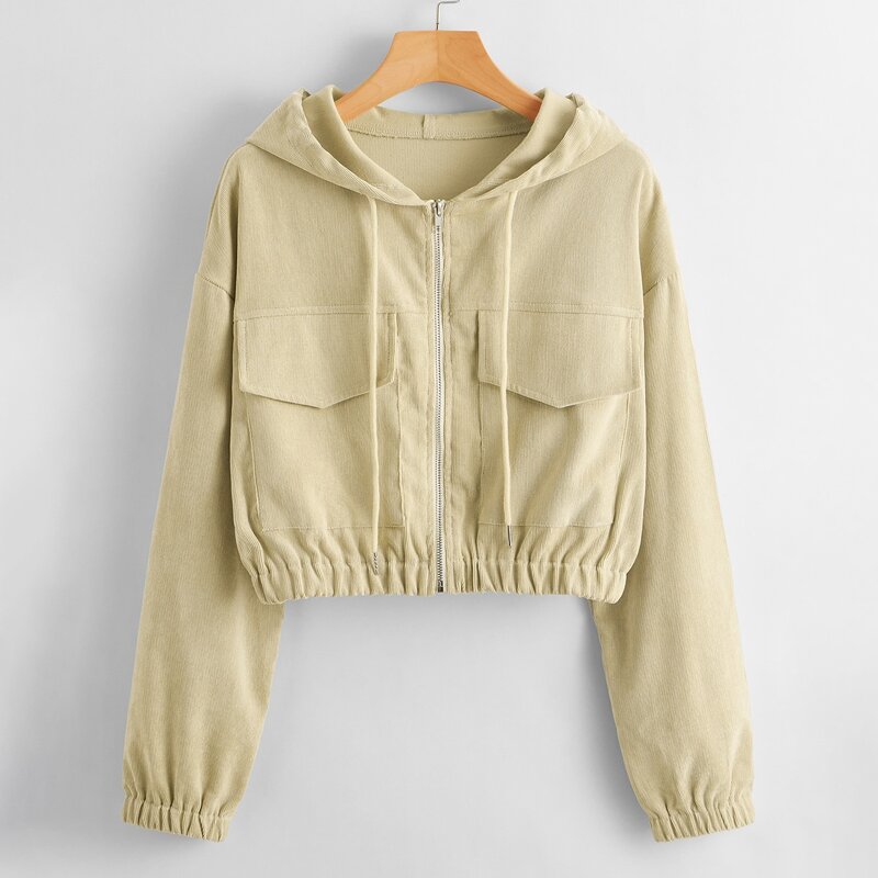 

Corduroy Zip Up Hooded Jacket, Khaki