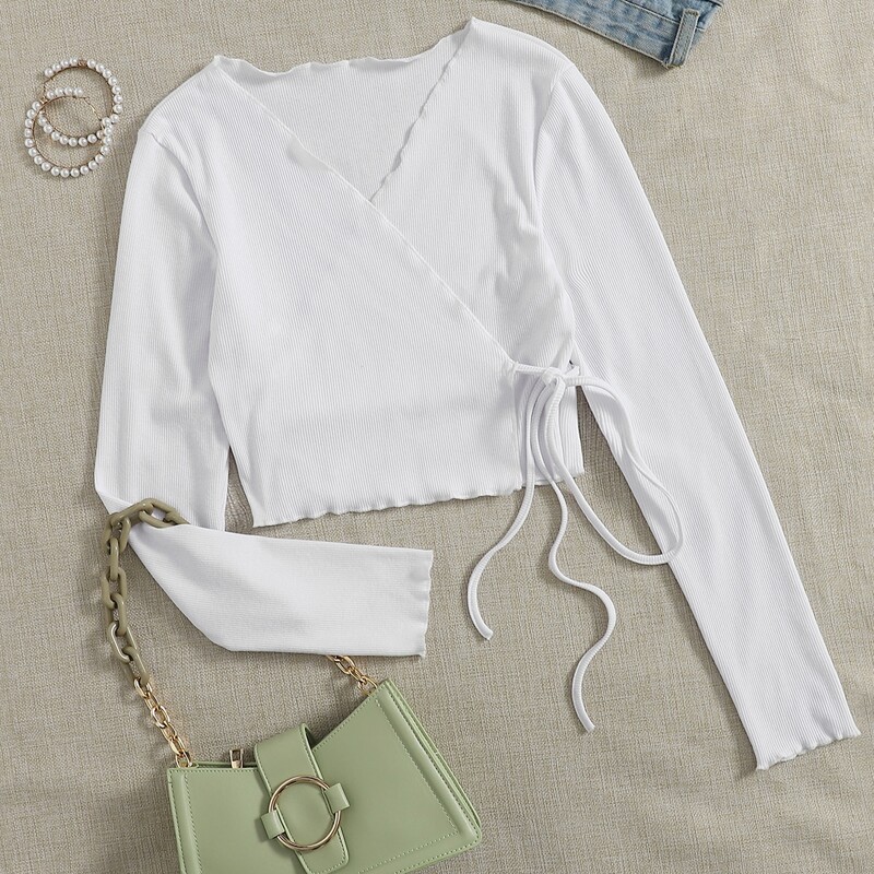 

Solid Wrap Crop Top, White