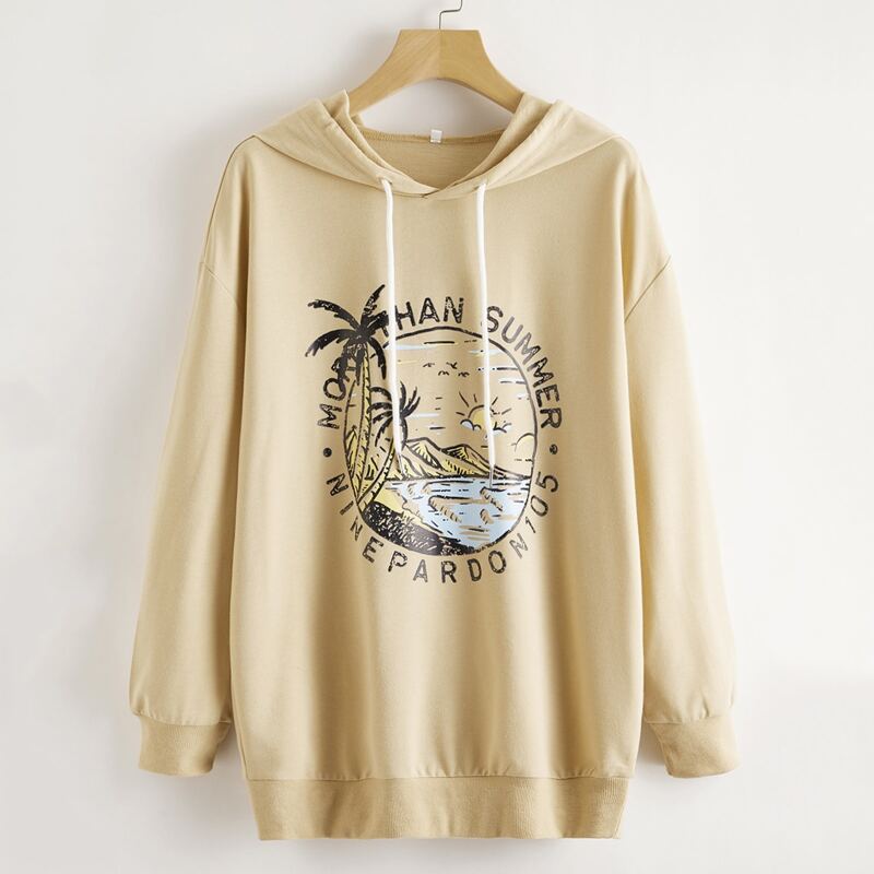 

Letter Graphic Hoodie, Khaki