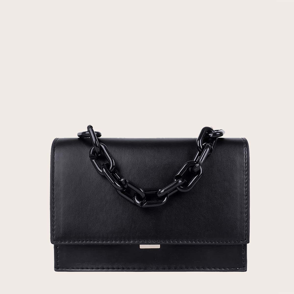 

Solid Flap Satchel Bag, Black