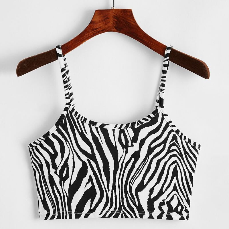 

Zebra Striped Crop Cami, Black and white