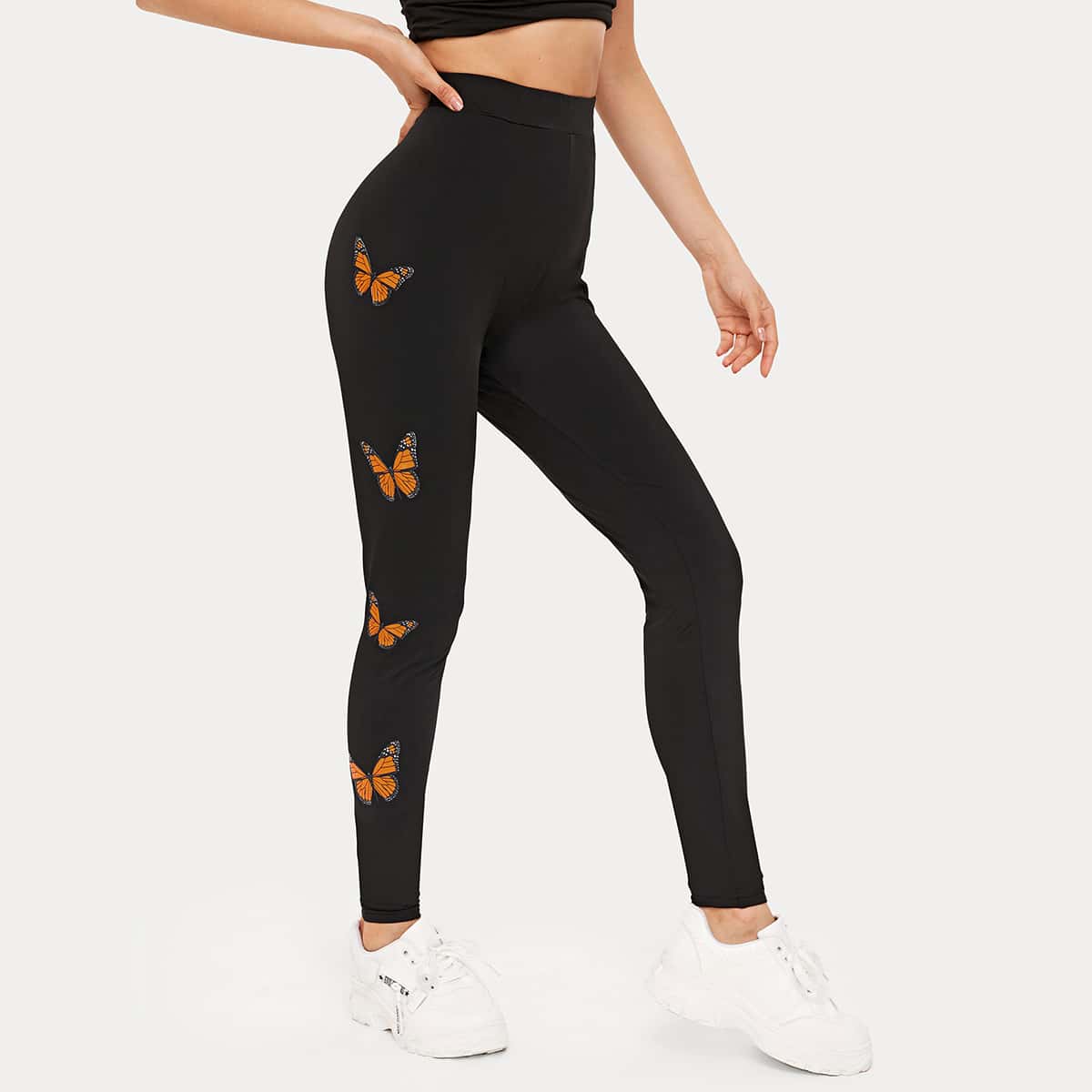 

Butterfly Print Leggings, Black