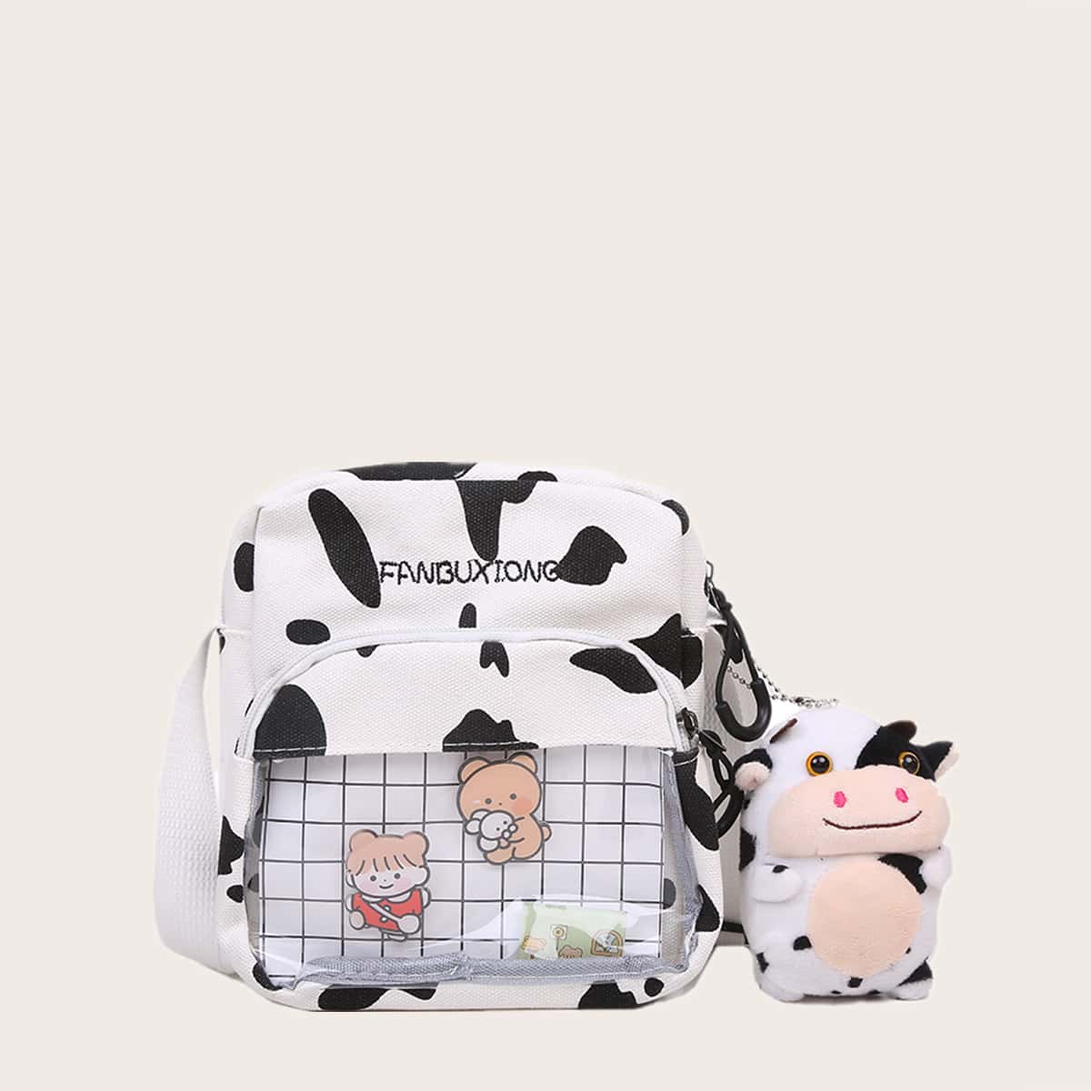 

Cow Print Crossbody Bag, Black and white