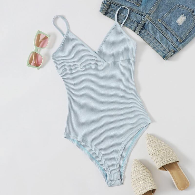 

Ribbed Cami Bodysuit, Baby blue