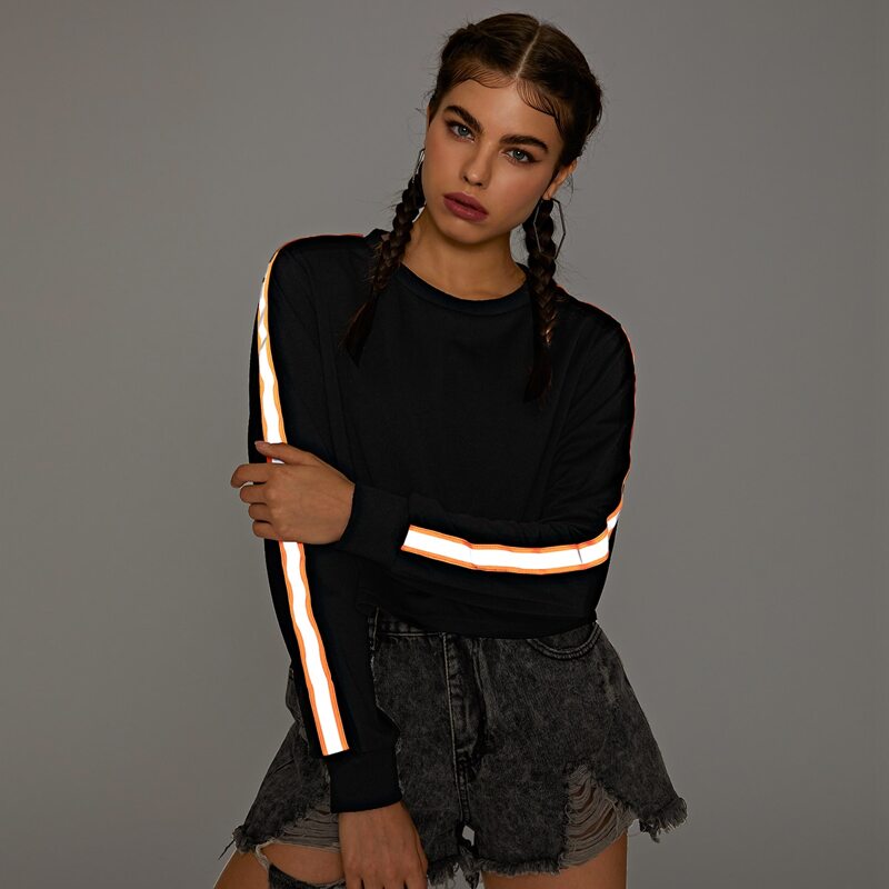 

Reflective Tape Crop Sweatshirt, Black